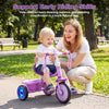 Purple foldable toddler tricycle with lighting wheels and non-slip grips, ideal for developing early riding skills outdoors.