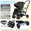 Foldable twin tandem stroller in black with adjustable handlebar, premium wheels, and one-button folding for easy.