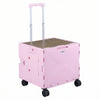 Foldable pink utility cart with adjustable handle, large storage, and cup holder, ideal for shopping and daily.