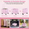 Foldable utility cart in pink with wheels and cup holder, ideal for groceries and easy storage in cars or closets.
