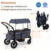 Dimensions chart of the foldable gray wagon stroller for 2 kids, displaying measurements for easy reference and fitting.