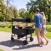 Foldable Wagon Stroller for 2 Kids with Removable Canopy and Adjustable Push Handle-Black - Gallery View 1 of 11