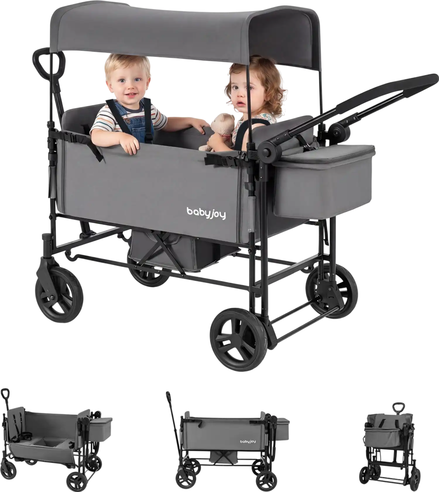 Costway Foldable 2-Kid Wagon Stroller w/ Removable Canopy Adjustable Handle 92167352 New