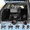 Foldable wagon stroller for 2 kids in gray, shown in trunk with adjustable handle and removable canopy for easy.