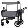 Foldable gray wagon stroller for 4 kids features a removable canopy, adjustable handles, and convenient storage pockets.
