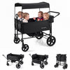 Foldable Wagon Stroller for 4 Kids with Removable Canopy and Adjustable Push-Black - Gallery View 1 of 10
