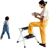 Folding 2 step ladder with anti-slip pedal, heavy-duty metal frame, ideal for home tasks and easy to transport.