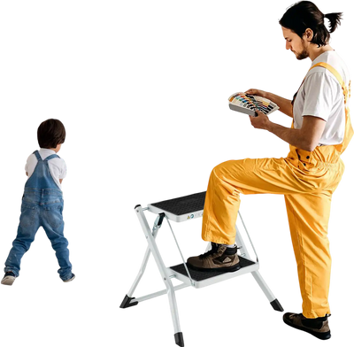 Costway Folding 2 Step Ladder Anti-Slip Pedal Large Foot Pads 89234175 New