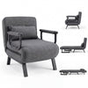 Convertible gray armchair with 6 adjustable positions, soft pillow, and sturdy metal frame for versatile seating or sleeping.