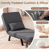 Gray folding convertible sleeper bed armchair with a 6-position adjustable backrest and soft pillow for versatile comfort.