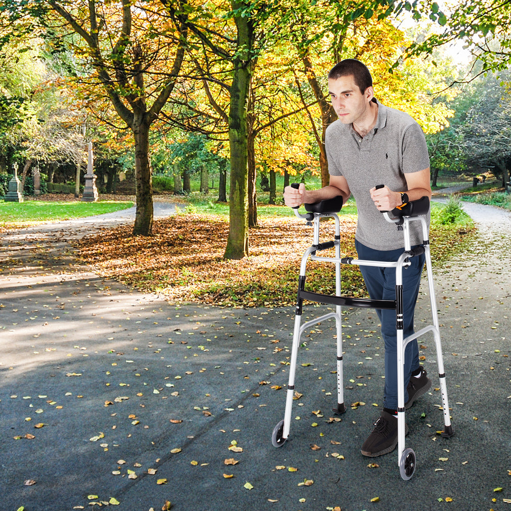 Folding Height Adjustable Walking Frame with Armrest Support-Silver - Gallery View 1 of 12