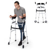 Folding height adjustable walking frame with armrest support, sturdy aluminum, ideal for elderly and mobility.
