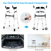 Folding height adjustable walking frame with armrest support, silver, designed for easy storage and transportation.