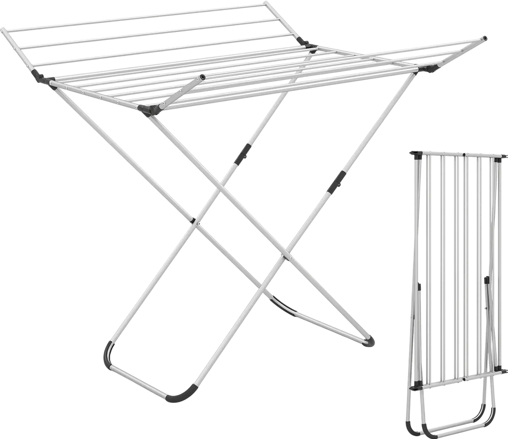 Folding Aluminum Clothes Drying Rack with 2 Side Wings