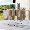 Folding aluminum clothes drying rack with 2 side wings, featuring 60 ft drying capacity, perfect for indoor or outdoor.
