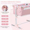 Folding baby bassinet bedside sleeper in pink with 4 adjustable heights for convenient breastfeeding and care.