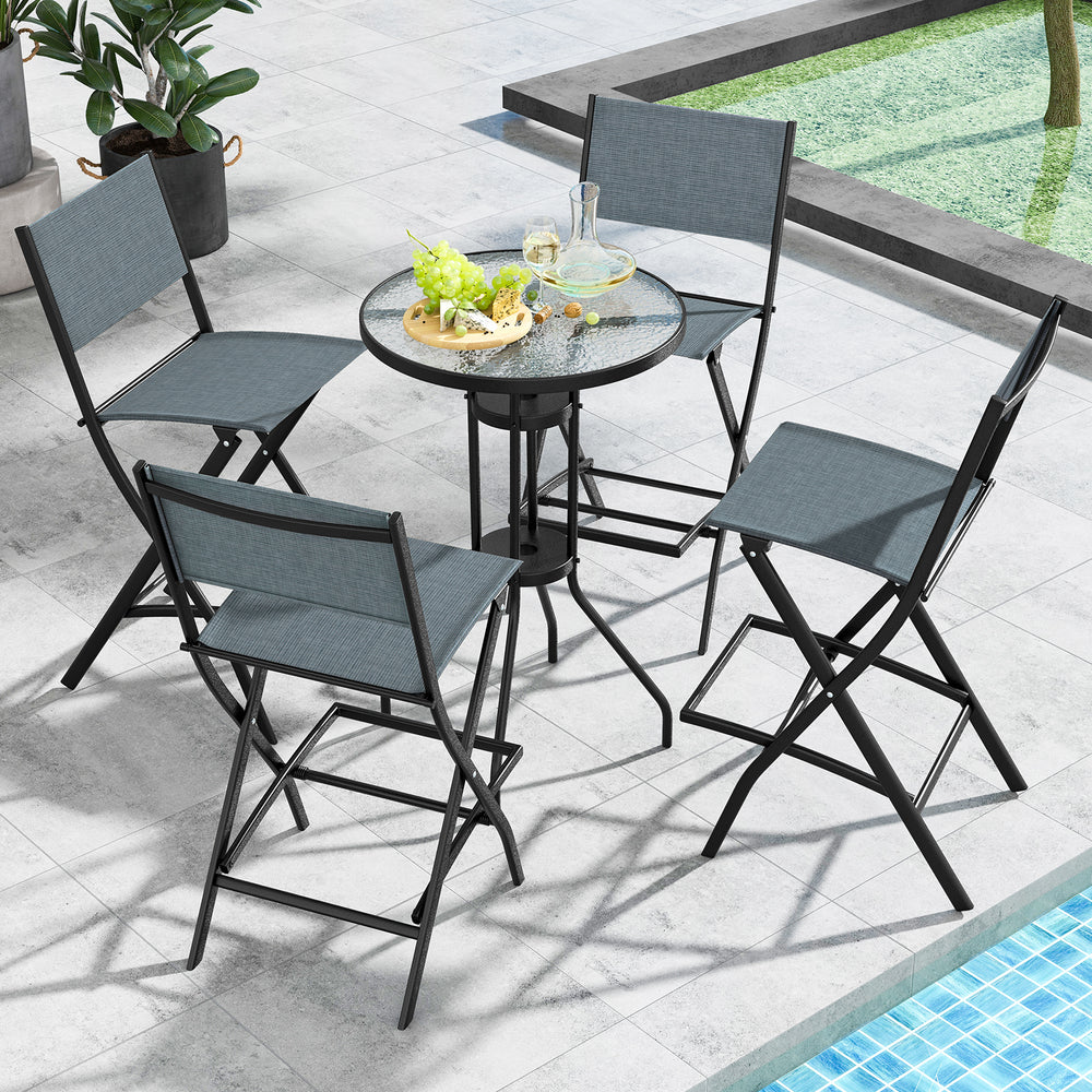Folding Bar Stools Set of 2 Backrest Humanized Footrest-Blue - Gallery View 1 of 8