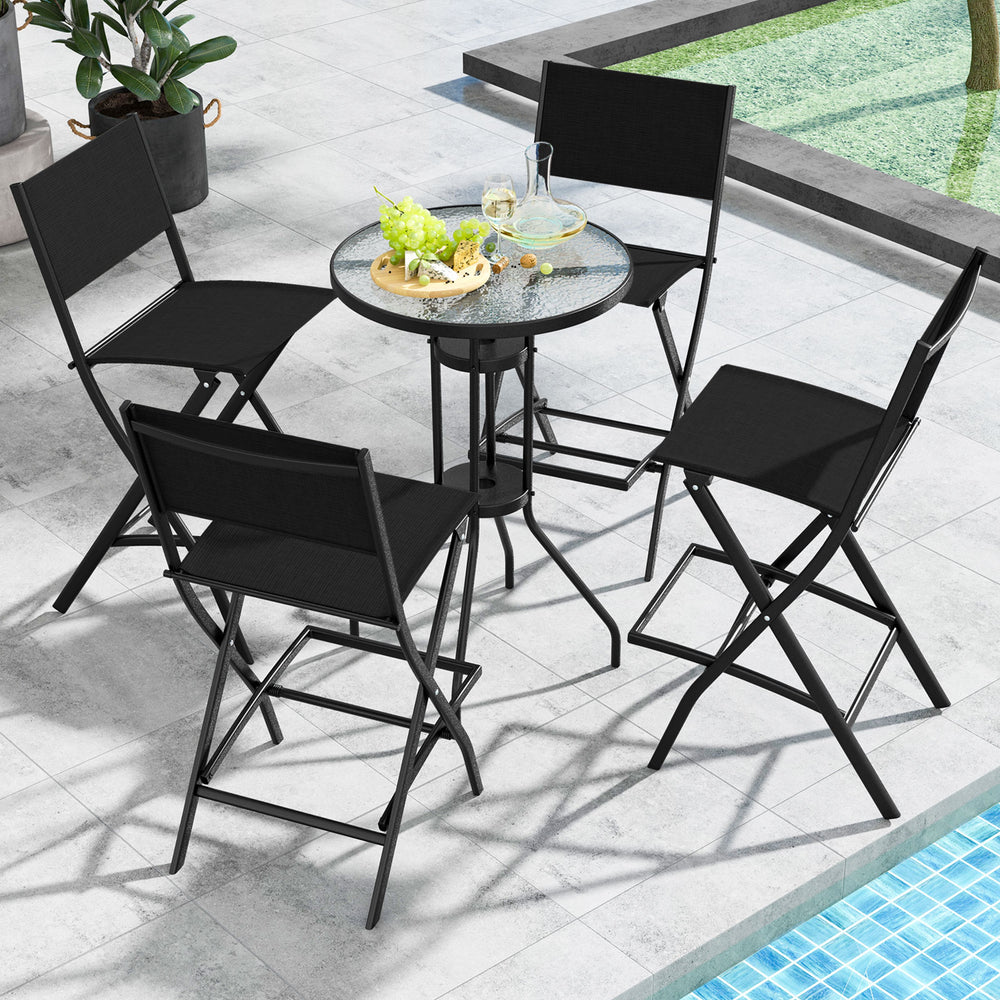 Folding Bar Stools Set of 2 Backrest Humanized Footrest-Black - Gallery View 1 of 8