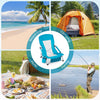 Portable blue folding beach chair set with padded armrests, ideal for camping, picnics, and outdoor relaxation.