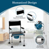 Folding bedside commode chair with ergonomic backrest, detachable bucket, and towel holder for versatile use.