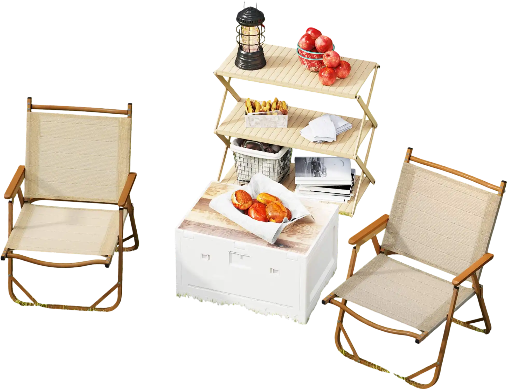 Costway Set of 2 Lightweight Folding Beach Camp Chairs Beige 184793625 New