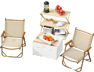 Costway Set of 2 Lightweight Folding Beach Camp Chairs Beige 184793625 New