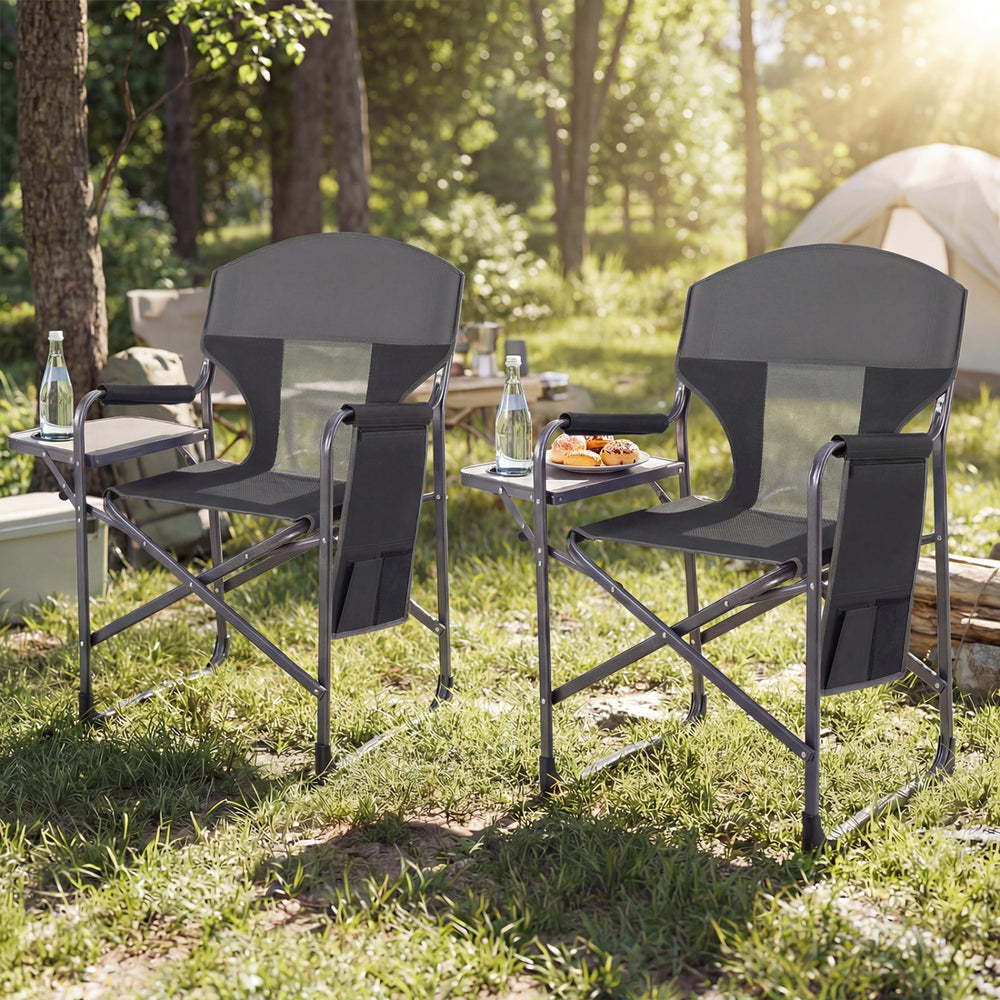 Folding Camping Chair with Cup Holder and Storage Pocket-Black - Gallery View 1 of 9