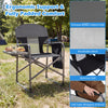 Folding camping chair in black with ergonomic support, breathable mesh, and side table for outdoor comfort and.