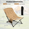 Folding camping chair in khaki with adjustable backrest, side pocket, and carrying bag, perfect for outdoor relaxation.