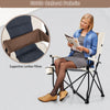Folding camping chair with lumbar pillow and cup holder, featuring durable 600D Oxford fabric for comfort and support.