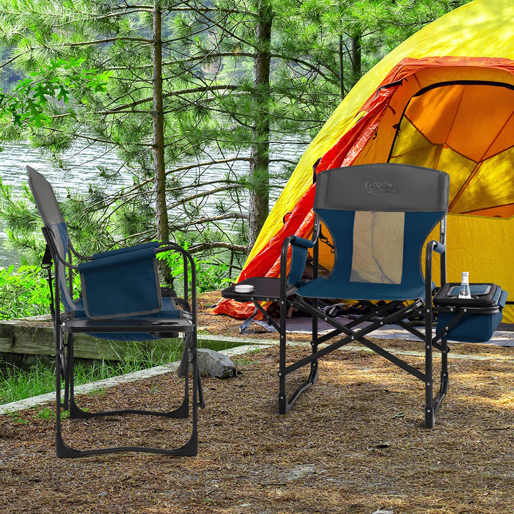 Folding Camping Directors Chair with Cooler Bag and Side Table-Blue - Gallery View 1 of 10