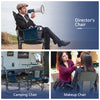 Folding camping director's chair in blue featuring a sturdy frame, removable armrest, and non-slip foot pads for.