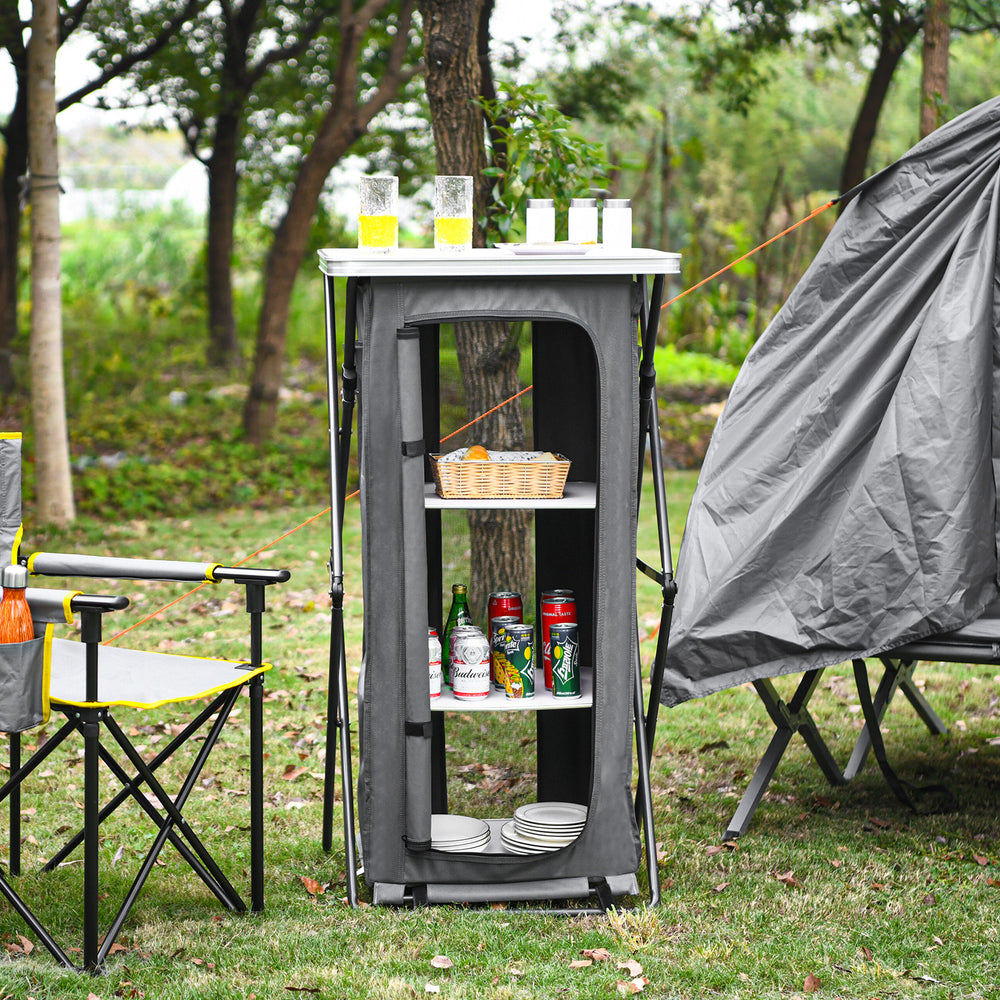 Folding Camping Storage Cabinet with 3 Shelves and Carry Bag-L - Gallery View 1 of 10