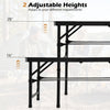 Folding camping table in black and brown with adjustable heights of 16" and 28", ideal for outdoor use.