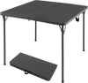 Folding camping table with gray all-weather HDPE tabletop and rustproof steel frame, perfect for outdoor use.