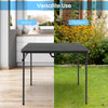 Folding camping table with gray all-weather HDPE tabletop and rustproof steel frame, ideal for indoor and outdoor use.