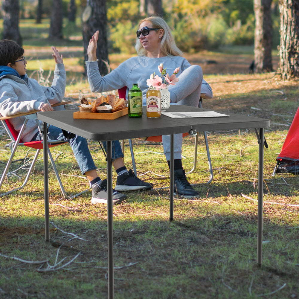 Folding Camping Table with All-Weather HDPE Tabletop and Rustproof Steel Frame-Gray - Gallery View 1 of 10