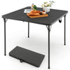 Gray folding camping table with all-weather HDPE tabletop and rustproof steel frame, perfect for outdoor use.