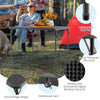 Folding camping table with gray HDPE tabletop and rustproof steel frame, perfect for outdoor use and accommodates 4.