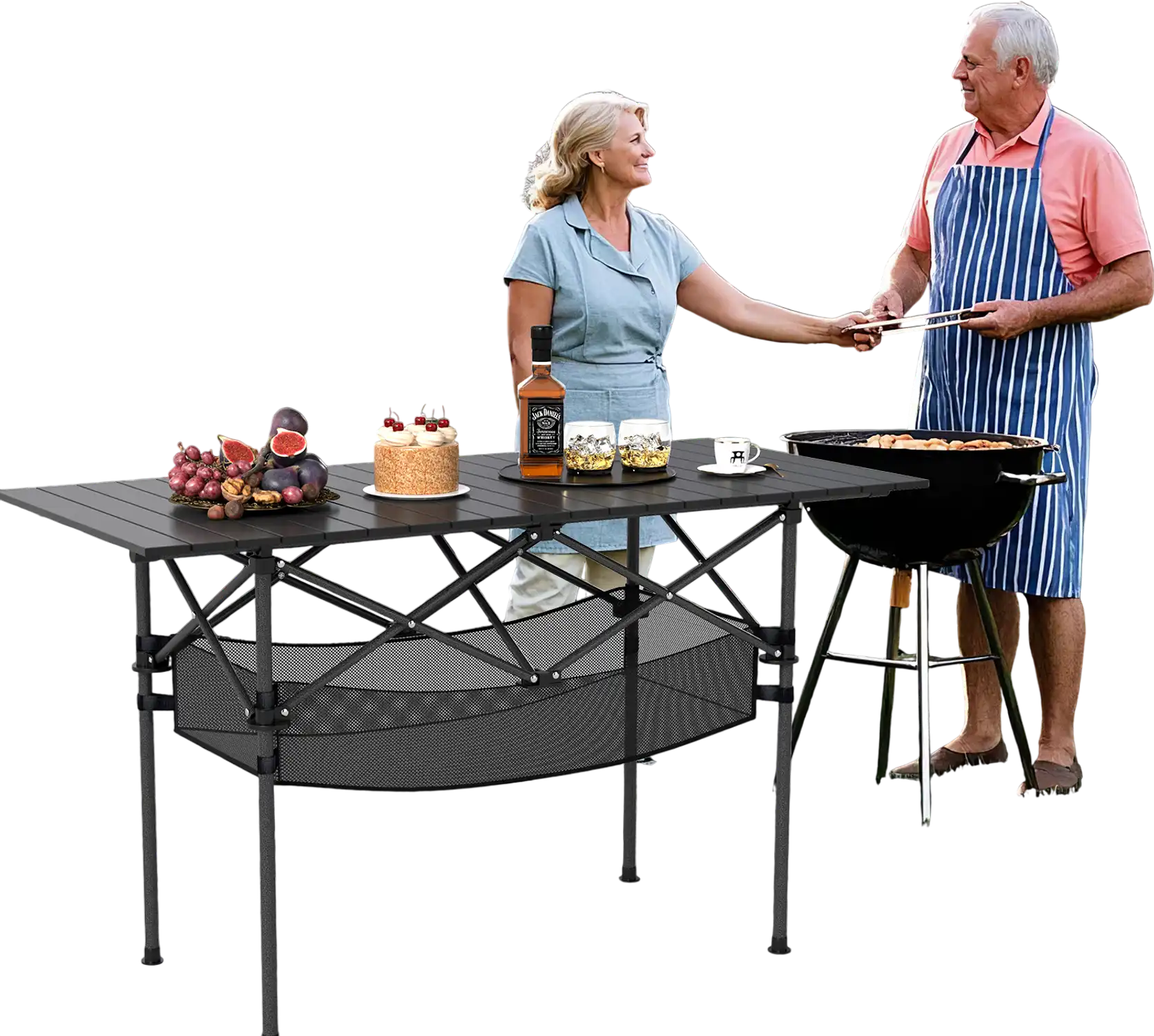 Costway Folding Camping Table Roll-up Top Mesh Basket Black 458972136 New