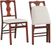 Set of 2 brown folding dining chairs with upholstered padded seats, ergonomic backrest, and sturdy rubber wood frame.