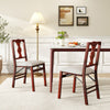 Side view of a brown folding chair featuring a sturdy rubber wood frame and comfy padded seat for stylish dining.