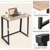 Folding computer desk with a natural finish, featuring a thick board and heavy-duty metal frame for home office use.