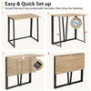 Folding computer desk with a natural finish, showcasing easy setup steps for small spaces and versatile use.