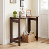 Folding console table with foldable legs in brown, featuring a spacious tabletop and sturdy design for entryway use.