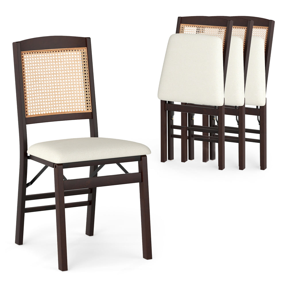 Folding dining chairs set of 4 with rubber wood frame and linen padded seat, ideal for kitchen or dining room use.
