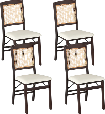 Costway Folding Dining Chairs Set of 4 Linen Padded Seat Rubber Wood 69525908 New