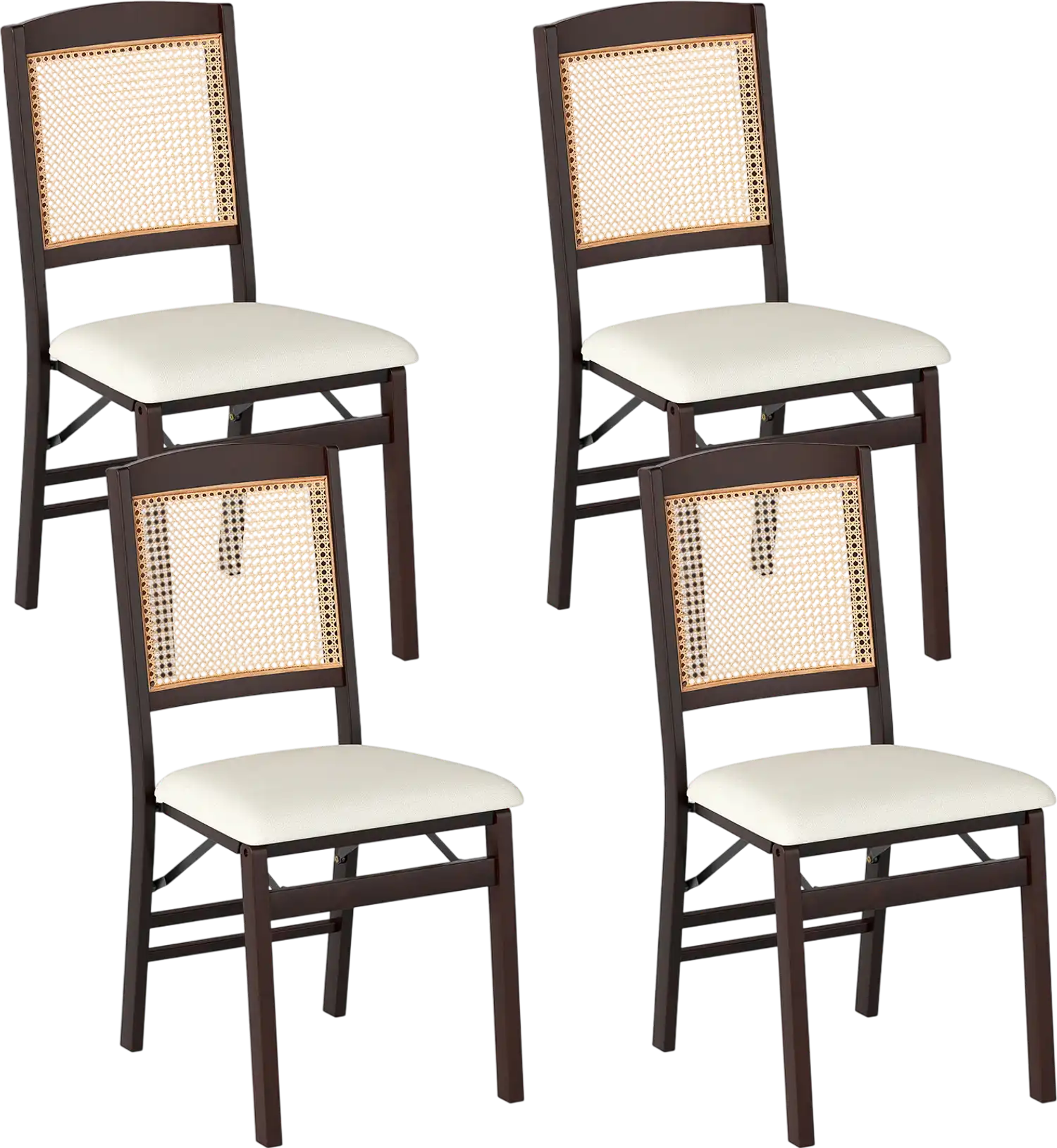 Costway Folding Dining Chairs Set of 4 Linen Padded Rubber Wood 69525908 New