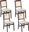 Set of 4 folding dining chairs with rubber wood frame, linen padded seats, and rattan backrest for stylish comfort.