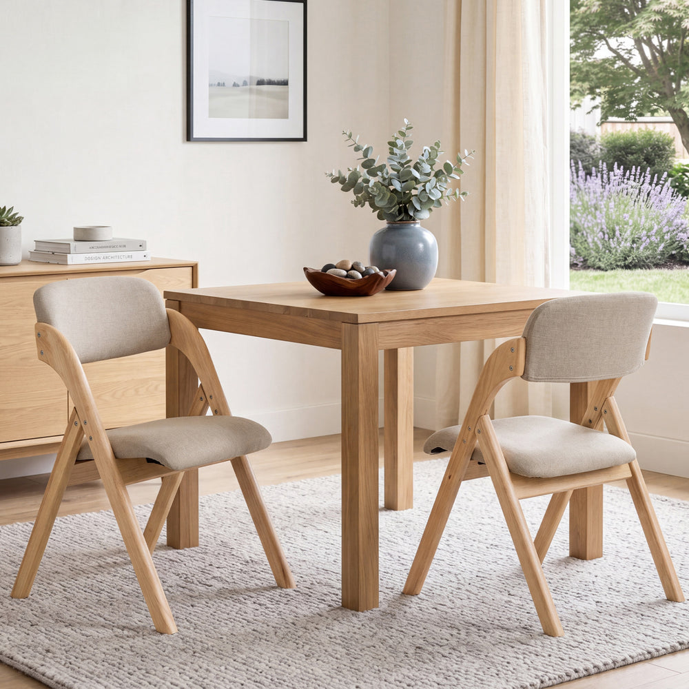 Folding Dining Chairs Set of 2 with Cushion-Beige - Gallery View 1 of 8
